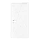White economical WPC door with abstract diagonal line pattern and silver handle