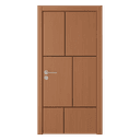 Brown WPC door with symmetrical block panel design and silver handle