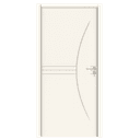 Cream-colored WPC door with curved groove design and silver handle