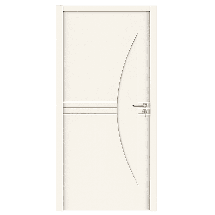 Cream-colored WPC door with curved groove design and silver handle