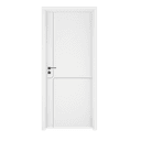 White WPC door with modern minimal rounded panel groove and matte black handle