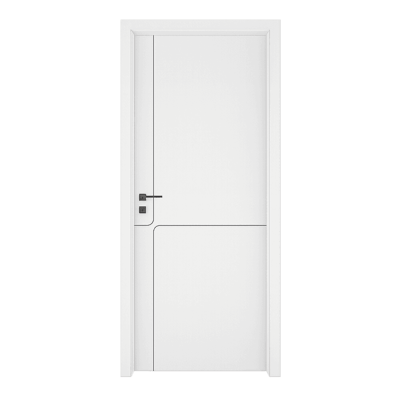 White WPC door with modern minimal rounded panel groove and matte black handle