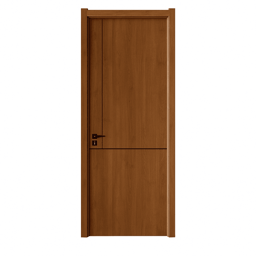 Brown WPC door with modern offset panel design and black handle