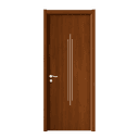 Brown WPC door with subtle vertical groove design and white handle
