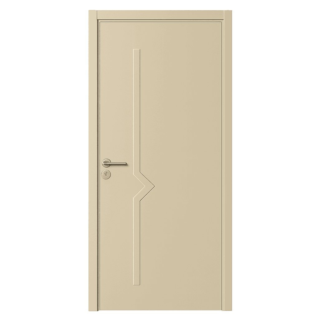 Beige WPC door with simple zigzag groove and silver handle