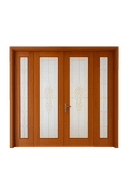 4-panel WPC main door with decorative frosted glass and wooden frame