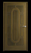 Brown WPC door with arched center panel and multiple rectangular segments