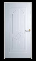 White WPC door with curved and diamond panel design and gold handle