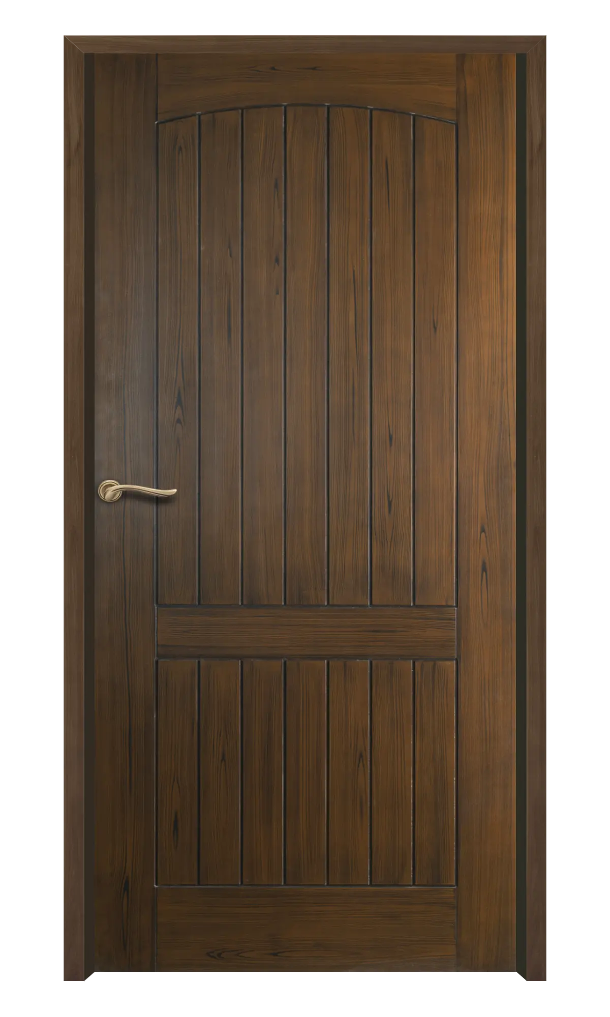 arched panel wpc door with vertical planks and woodgrain finish
