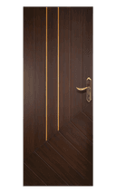 executive-style premium wpc door with vertical gold inlays and dark wood texture