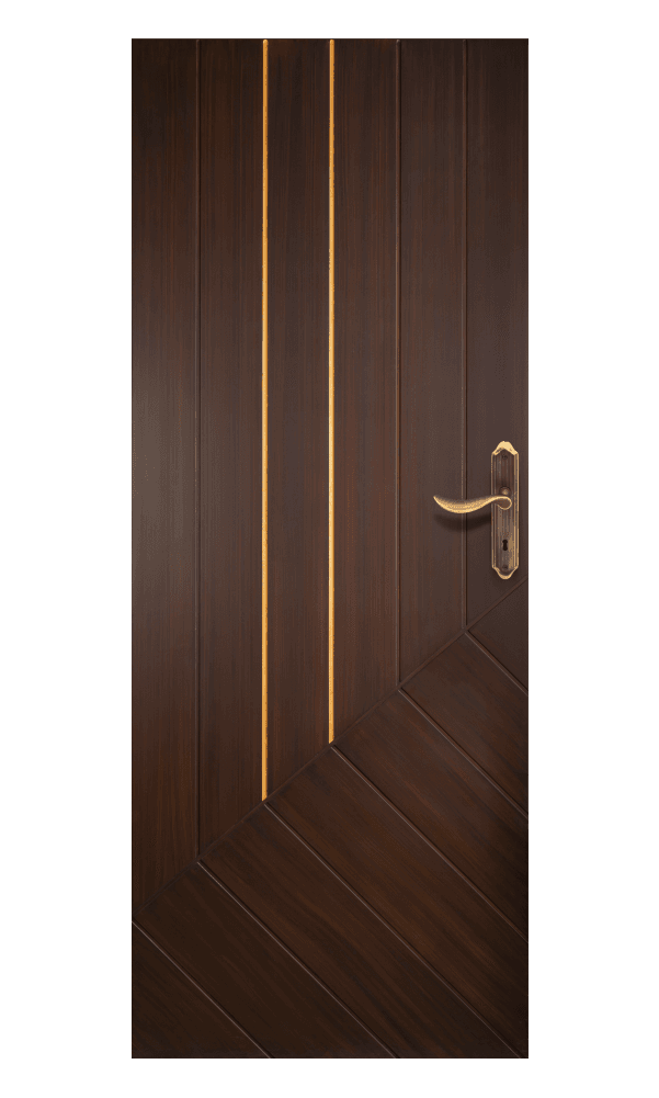 executive-style premium wpc door with vertical gold inlays and dark wood texture