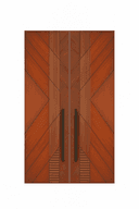 double wpc door with diagonal and linear geometric patterns and vertical black handles