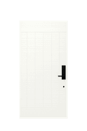 White premium WPC door with vertical panel grooves and black handle