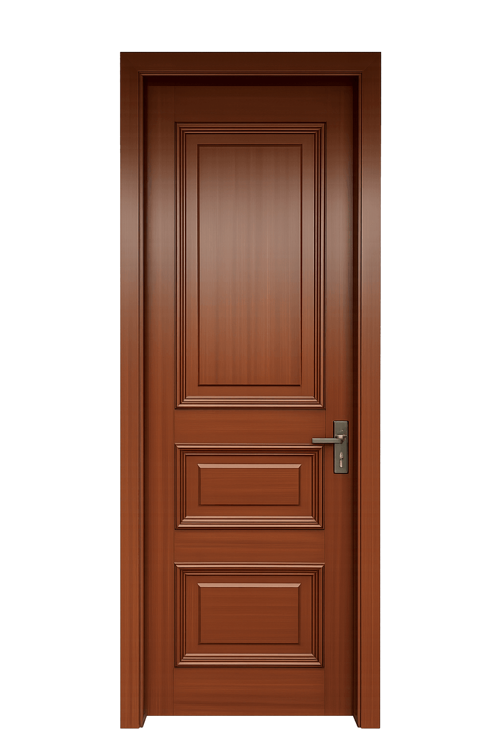 WPC door with three raised rectangular panels and grooved borders
