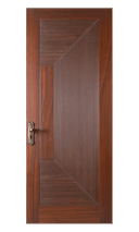 WPC door with bold diagonal ribbed panel design and classic handle