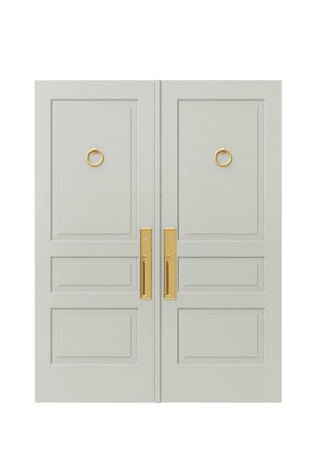 Premium WPC double door with classic rectangular paneling and metallic ring handles