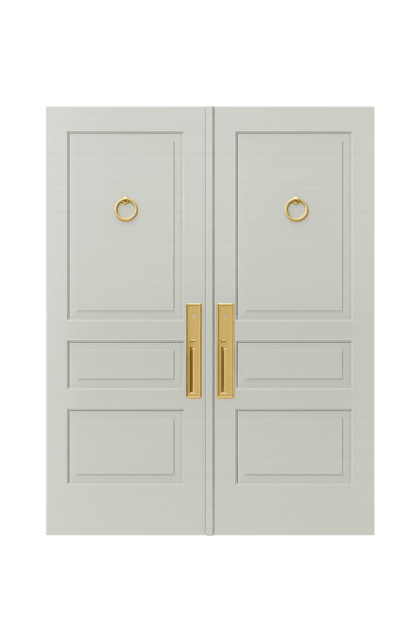 Premium WPC double door with classic rectangular paneling and metallic ring handles