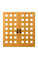 WPC double door with symmetrical raised square panel design and black handles