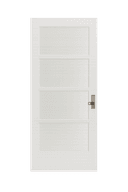 WPC door with five vertical frosted glass panels and a minimalist handle