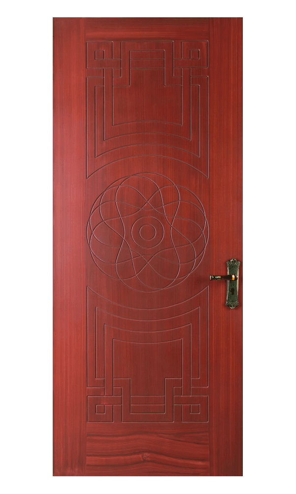 WPC door with circular floral centerpiece and engraved geometric patterns