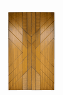 WPC door with symmetrical geometric groove patterns and modern linear texture