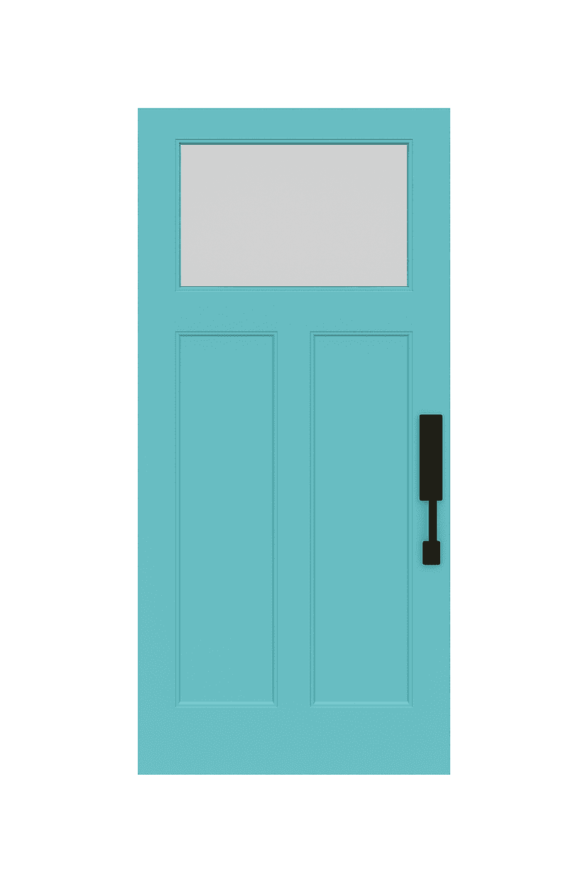 WPC door with upper frosted glass panel and modern handle set