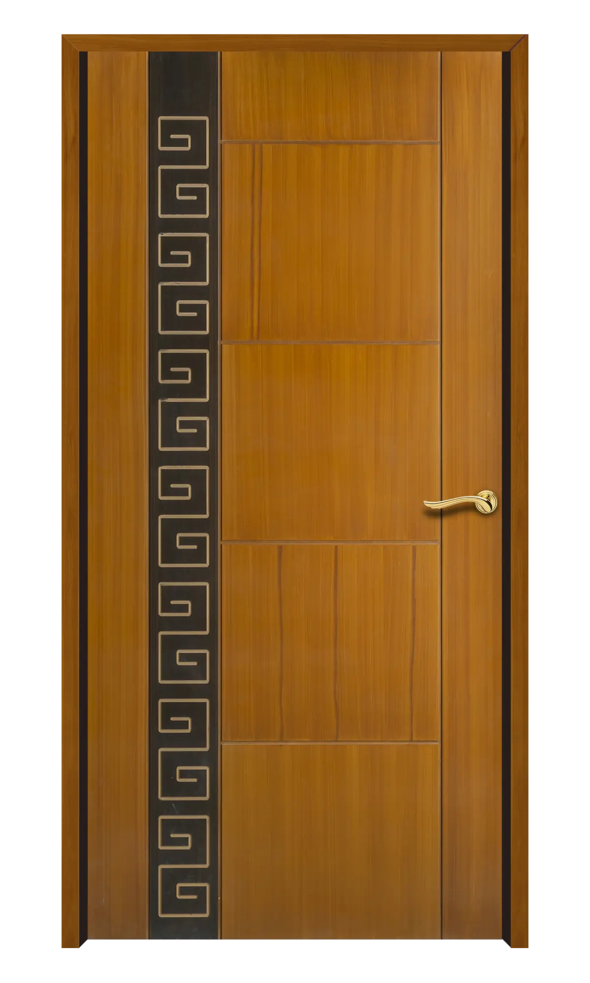 WPC door with horizontal panel divisions and a vertical Greek key design inlay