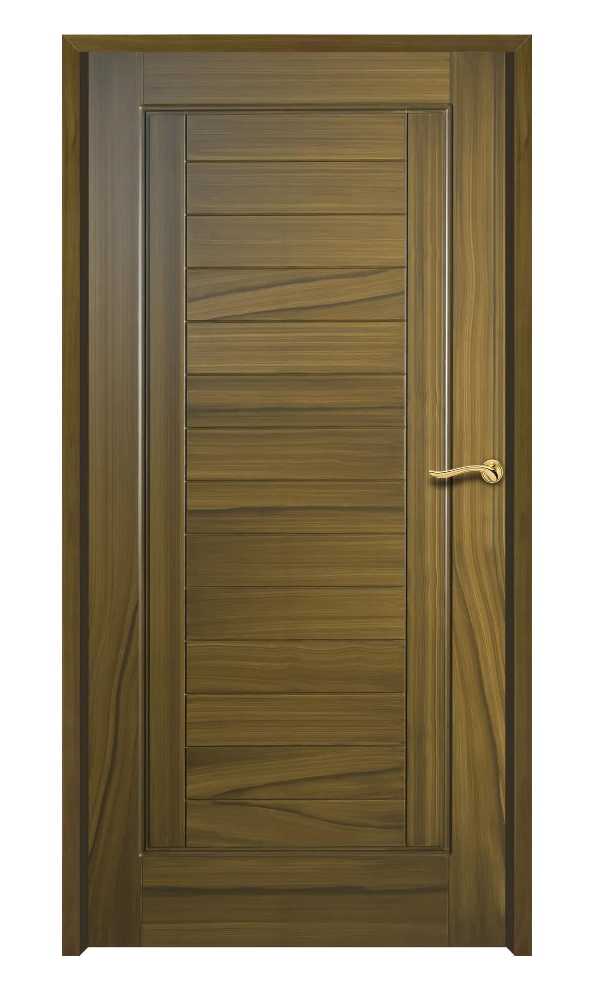 Premium WPC door with horizontal wood grain pattern and golden handle