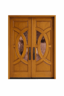 Premium WPC double door with ornamental carved design and textured glass panels
