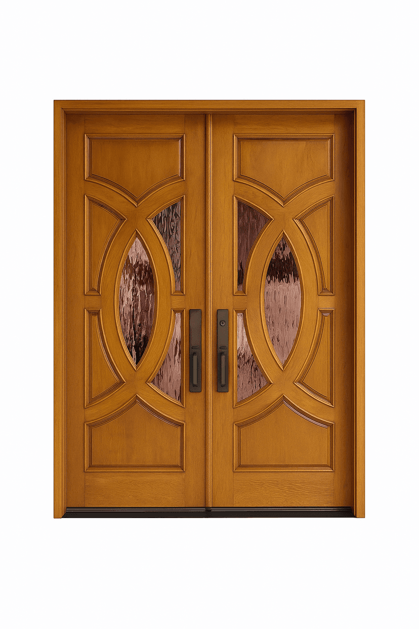 Premium WPC double door with ornamental carved design and textured glass panels