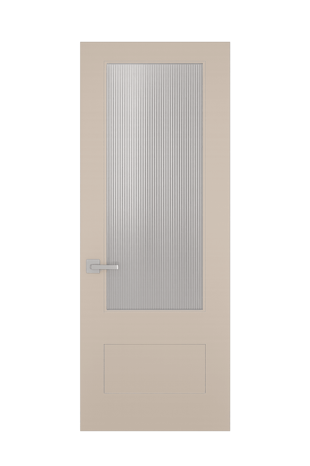 Premium WPC door with vertical fluted glass panel and contemporary silver handle
