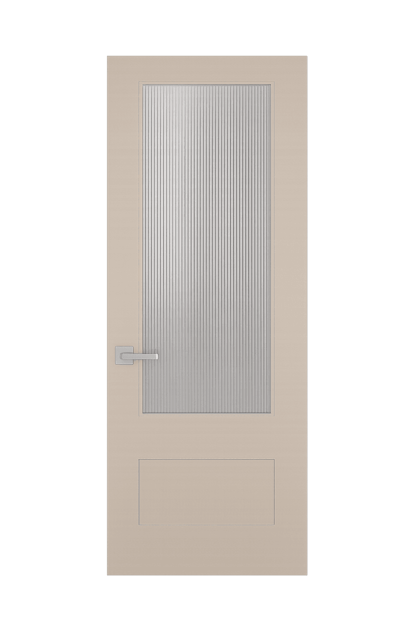 Premium WPC door with vertical fluted glass panel and contemporary silver handle