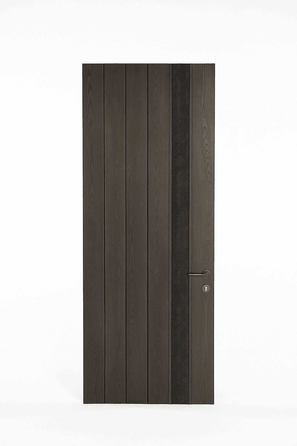 WPC door with vertical panels and a textured accent strip on the right