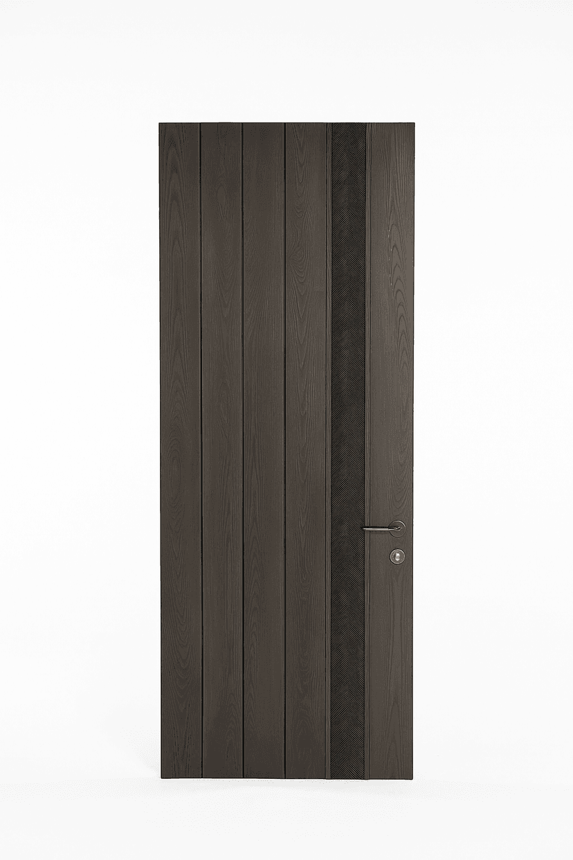 WPC door with vertical panels and a textured accent strip on the right