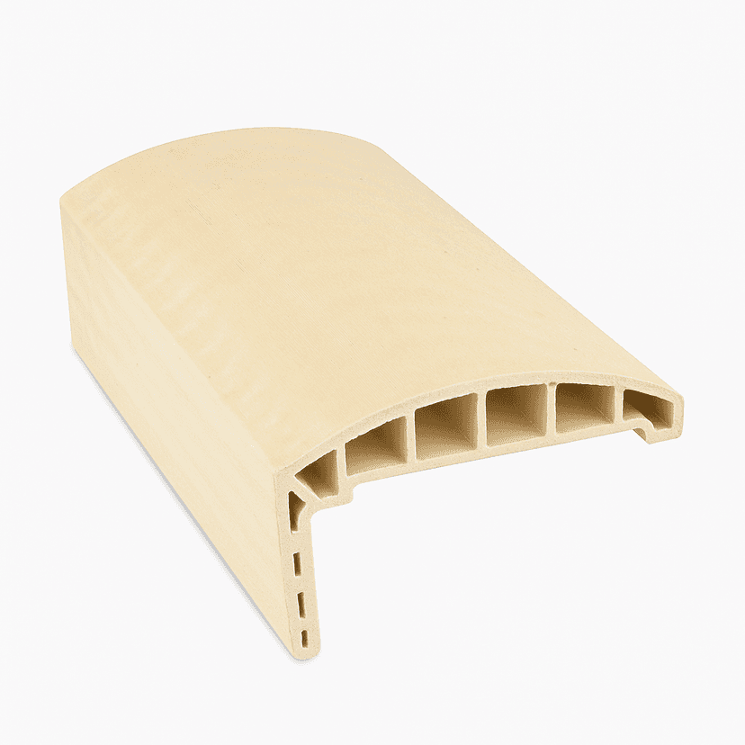 WPC round edge architrave with soft curved profile and smooth surface