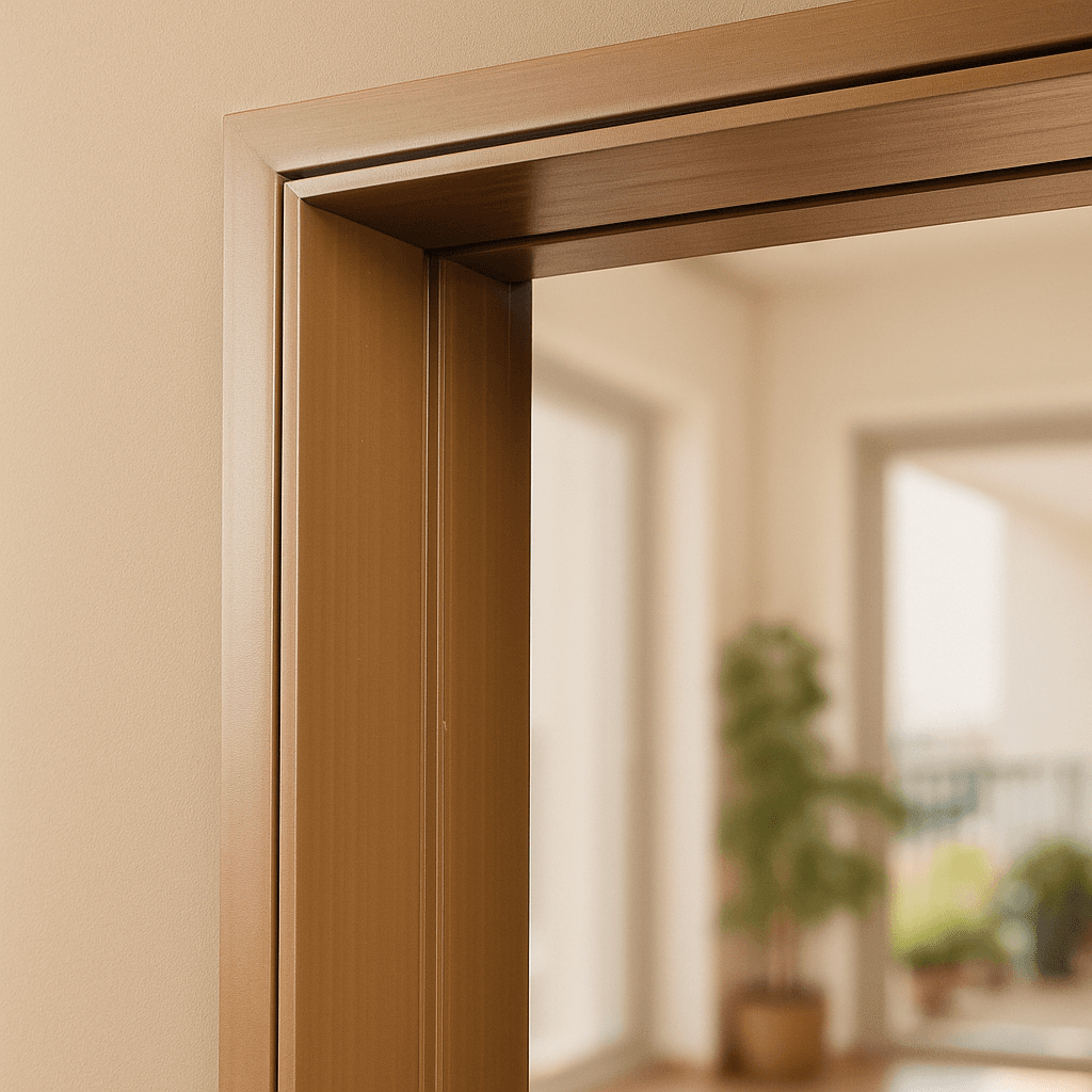 Cross-sectional view of 5.5-inch hollow WPC door frame in brown finish
