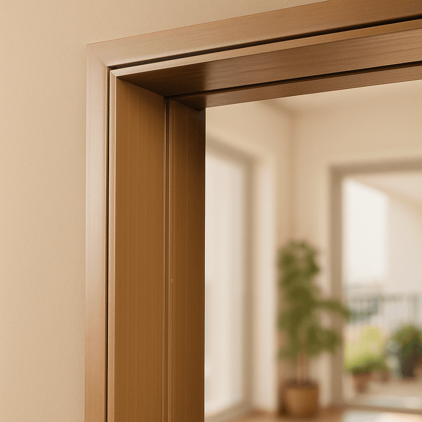 Cross-sectional view of 5.5-inch hollow WPC door frame in brown finish
