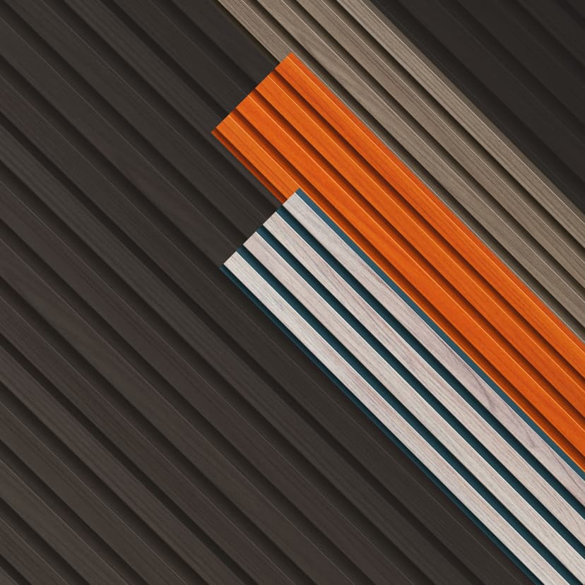 Assorted WPC wall panel color variants in vertical diagonal layout